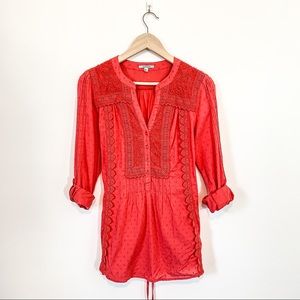 Anthropologie Leifnotes Pink Crochet Lace Popover